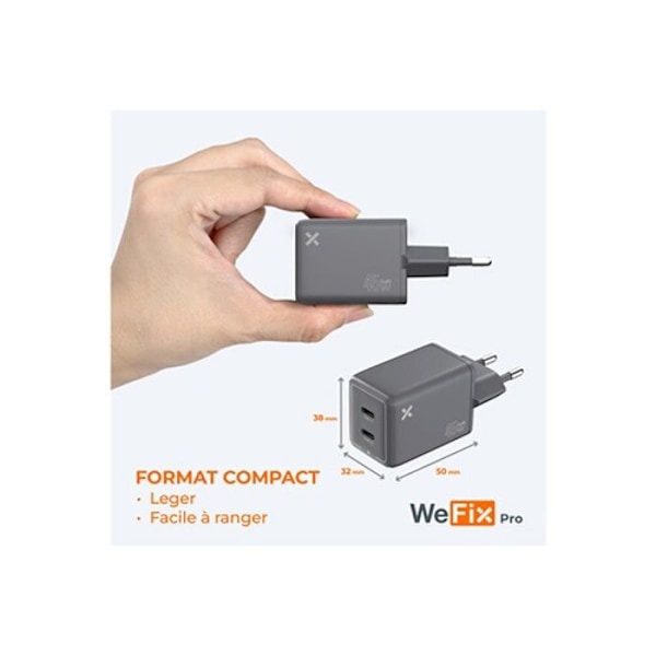 Laddare Sektor - Wefix Pro - GaN 45W - Dubbel USB-C - Vit