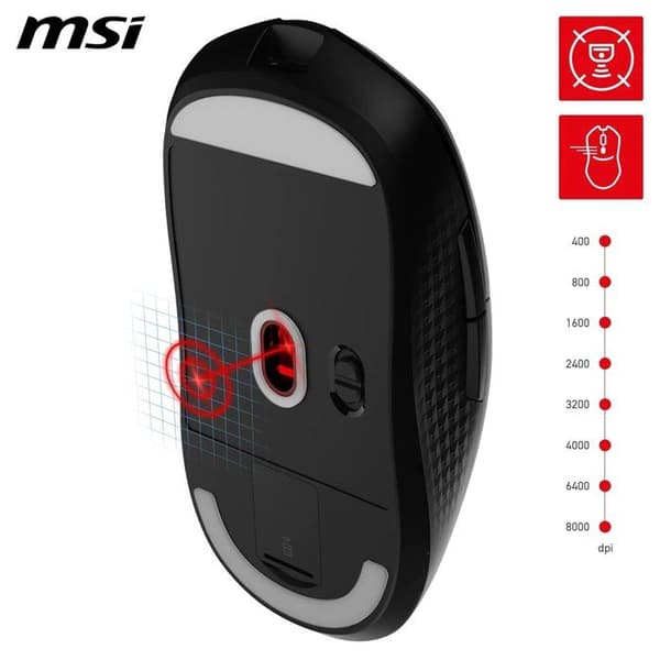 Trådlös Bluetooth/2,4 GHz/USB-spelmus - MSI VERSA 300 Wireless - Svart