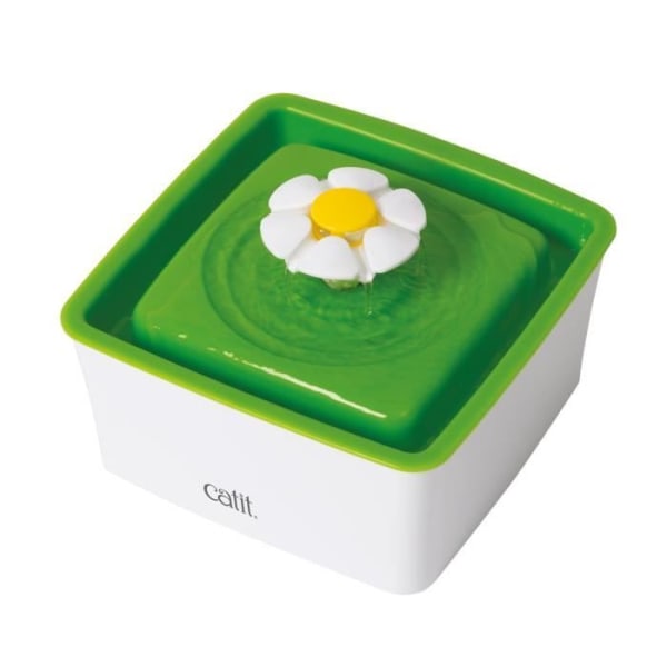 CAT IT Mini waterer med blomma - 1,5 L (50,7 fl oz) - Vitt och grönt - För katter vitt och grönt