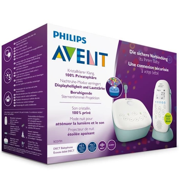 PHILIPS AVENT SCD731/26 - Ansluten babyvakt - Säker & privat anslutning - Nattläge - Stjärnprojektor
