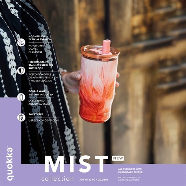 Isolerad mugg i rostfritt stål 720 ml med sugrör (pastellgrön) Quokka Mist