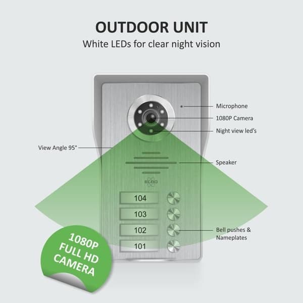 Video intercom - ELRO - DV4000-4 - Full HD 1080P kamera - Night vision - 4 lägenheter Grå