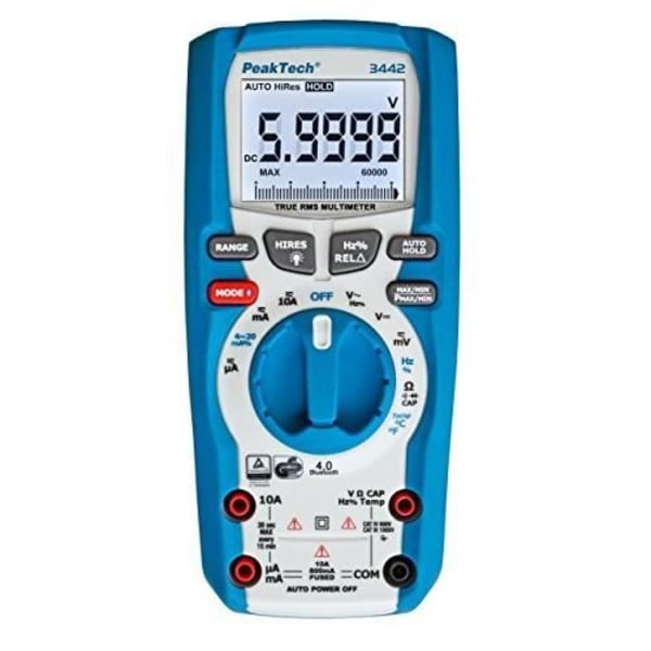 PeakTech 3442 - True RMS Digital Multimeter, med 60 000 räkningar och Bluetooth 4.0, Portable Multimeter