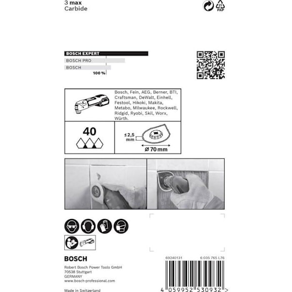 BOSCH AVZ70RT4 Expert blad i hårdmetallsegment för oscillerande verktyg - 2608900041