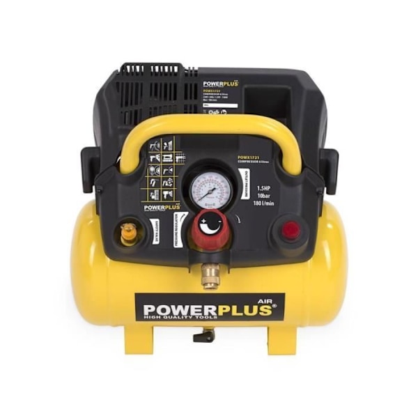 POWERPLUS kompressor - 6 L - 8 bar - 1,5HP - 1100 W - Oljefri Gul