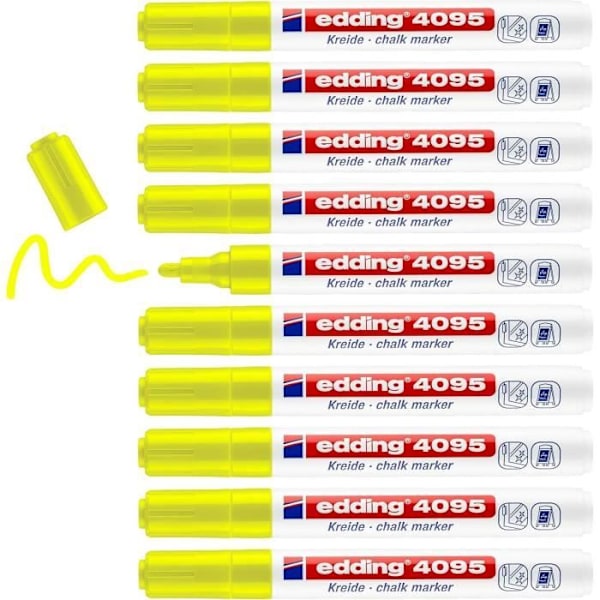 Flytande krita - edding - 4095 - Fluorescerande gul - Förpackning med 10 - Mellanstor spets Fluorescerande gul