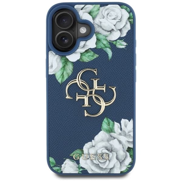 Coque Guess Hardcase 4G Grained Roses Big Logo för iPhone 16 - Blå Blå