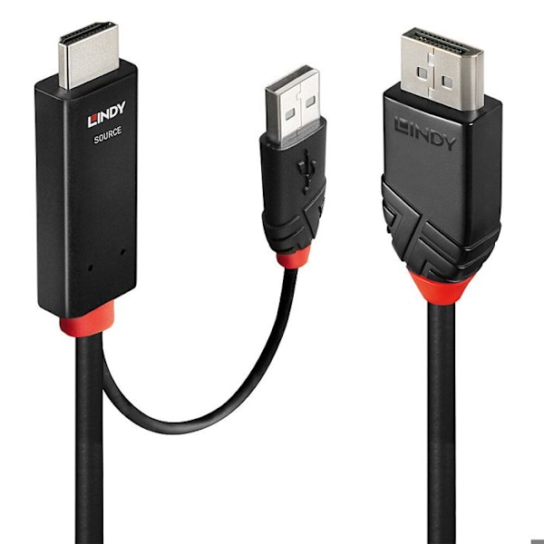 HDMI till DisplayPort-kabel - LINDY - 2m - DP 1.2 - HDMI 2.0 - Svart Svart