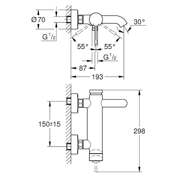 Förkromad frilagd väggmonterad bad-duschblandare ESSENCE - GROHE - 33624-001