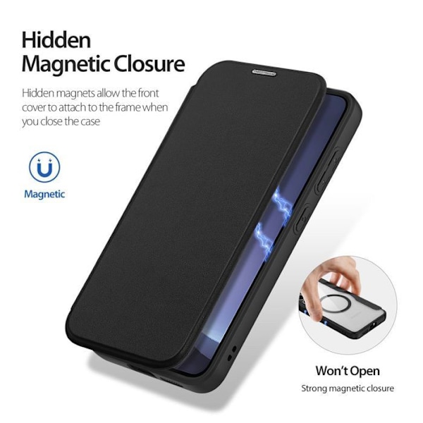 Coque Samsung S25+ DUX DUCIS, PU-läder, Stöd 135°, MagSafe® Laddning, Elegant Design Svart