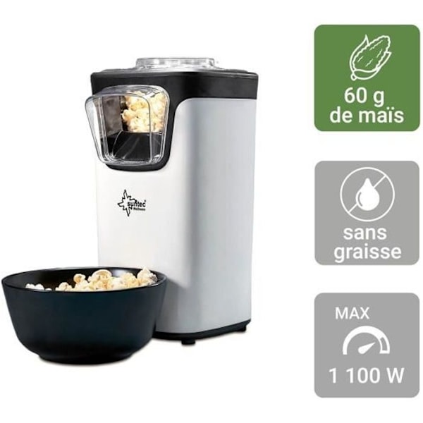SUNTEC POP-8618 FETFRI popcornmaskin - Varmluft - Enkel dosering - Vit Vit