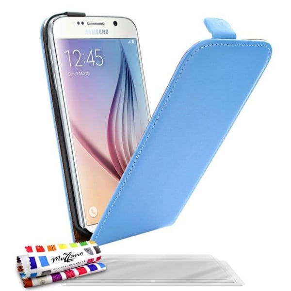 Blått "Open Flip" Foliofodral för SAMSUNG GALAXY S6 + 3 skärmskydd Blå