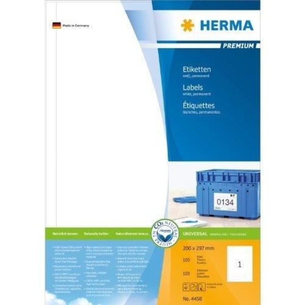 HERMA Permanenta etiketter PREMIUM A4 200x297 mm 100 ark 443756