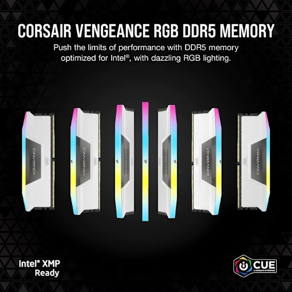 Corsair Vengeance RGB DDR5 64 GB (2 x 32 GB) 5600 MHz CL40 - Vit - Dual Channel Kit 2 RGB DDR5 RAM PC5-44800 - CMH64G