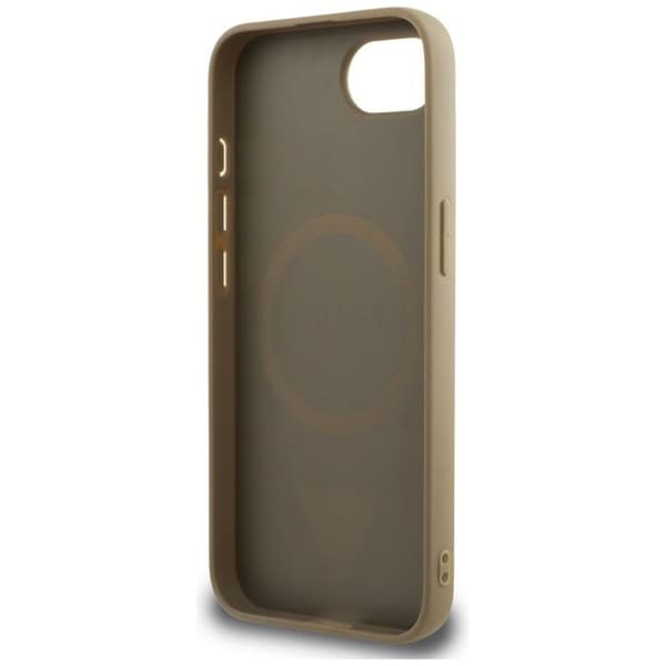 Coque Guess Grained PU Triangle Logo MagSafe för iPhone 16e - Brun Brun