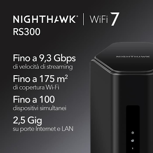 - NETGEAR 5PT NIGHTHAWK WIFI 7 BE9300 ROUT (RS300) router med exceptionell prestanda, elegant design och anslutningsmöjligheter