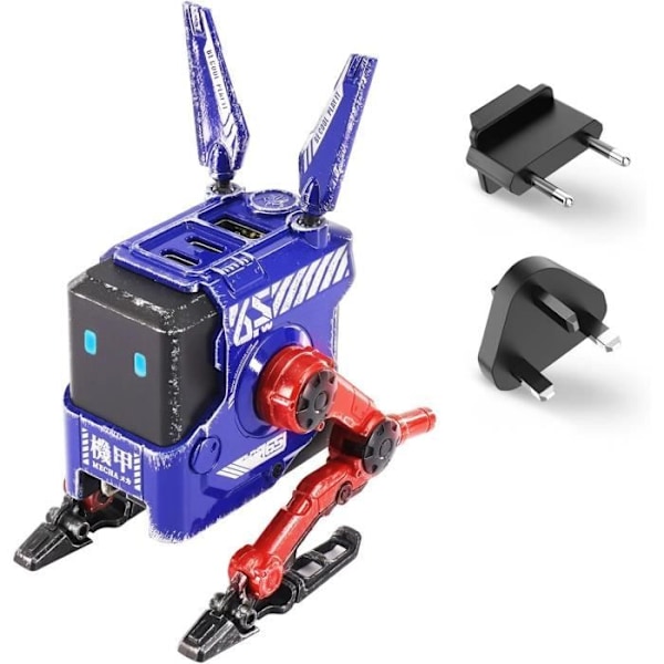 Laddare - GravaStar - Alpha 65W - Snabbladdning - Mecha-design - 3 USB-C/A-portar Blå