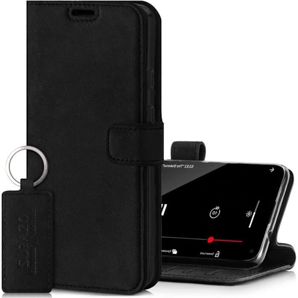 Skyddsfodral - SURAZO - Samsung Galaxy S21 - Äkta läder - RFID-skydd - Stödfunktion Svart