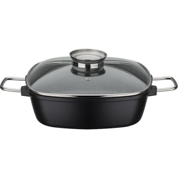 GSW - 414579 - Gryta - GOURMET GRANIT Smidd aluminium - Fyrkantig 28x28 cm - VITAFLON GRANIT Non-Stick beläggning Svart