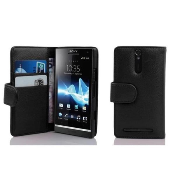 Cadorabo Fodral Skal för > Sony Xperia S < Fodral Fodral Bumper Wallet (med kortplatser) i JET BLACK