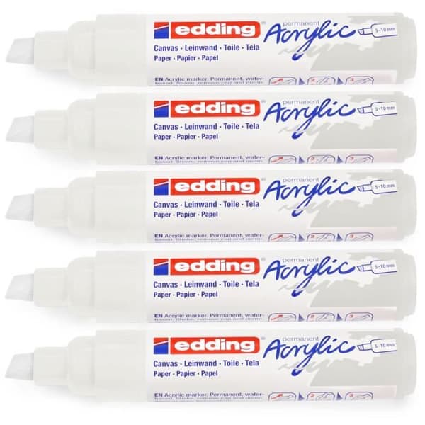 5-pack stora akrylmärkare 5000 vit trafik 5-10 mm