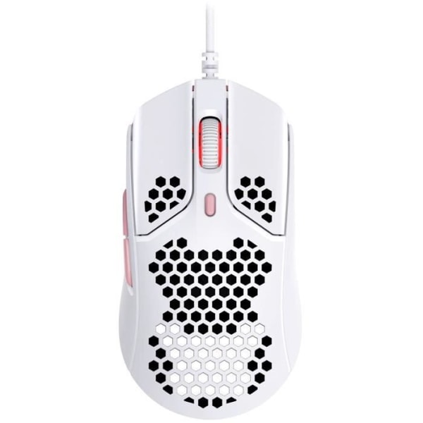 HyperX Pulsefire Haste (Vit/Rosa) - Trådbunden mus för spelare - högerhänt - 16 000 DPI Pixart 3335 optisk sensor - 6 knappar -