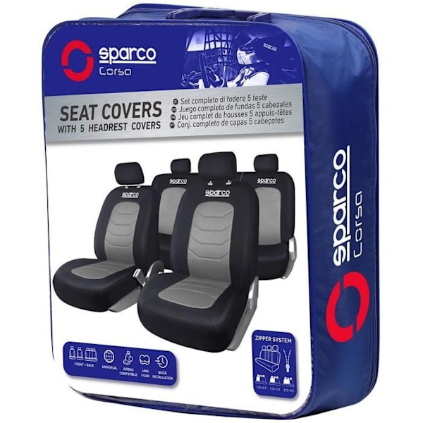 Bilstolsöverdrag - Sparco - S-line - Grå - Universal - Airbag-kompatibel Svart grå