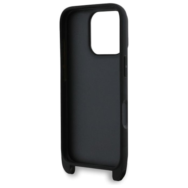 iPhone 16 Pro Max-fodral med metallrem Karl Lagerfeld Saffiano Karl & Choupette (svart)