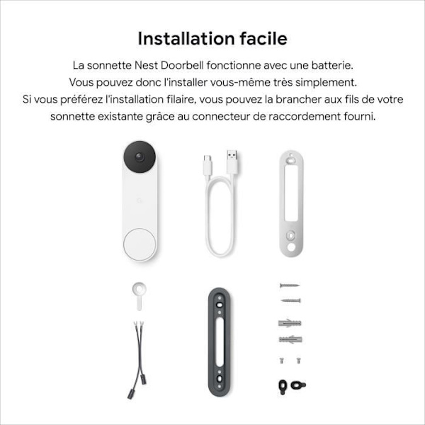 Trådlös dörrklocka - Google Nest - Dörrklocka GA01318-FR - Inbyggd kamera - 802.11b/g/n - Bluetooth LE - 2,4 Ghz Snö