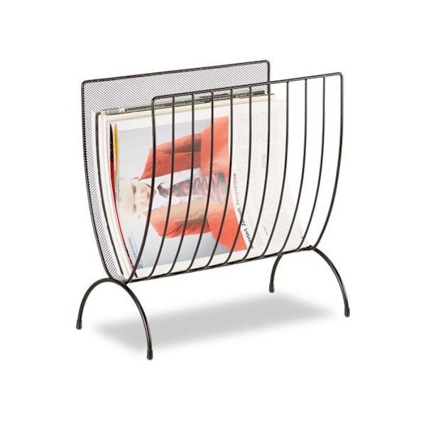 Relaxdays Metalltråds tidningsställ tidningstrådar i flätad tråd HxlxB: 35 x 34 x 18 cm, svart svart