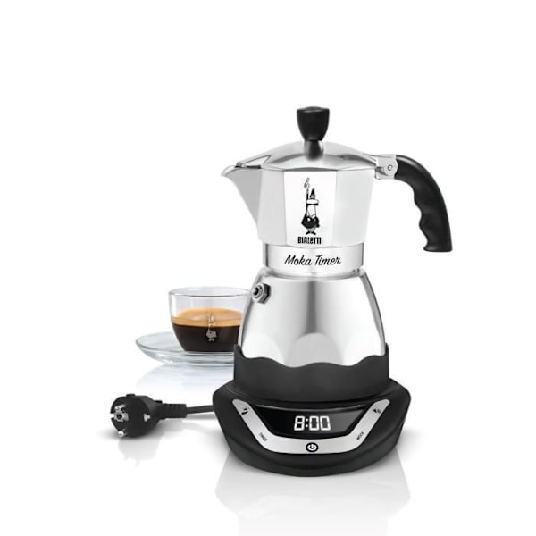 Elständig kaffebryggare - BIALETTI - Moka - 6 koppar - Inox - Programmerare med automatisk avstängning Grå och svart