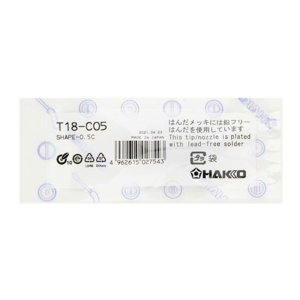 Hakko - T18-C05 - Fasformad lödkolvspets 0,5 mm/45° x 13,5 mm