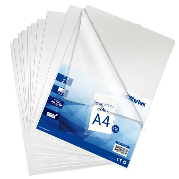 Transparenta myntfickor A4 - Waytex - 931299 - 120 mikron - Paket med 50 - Släta Transparent
