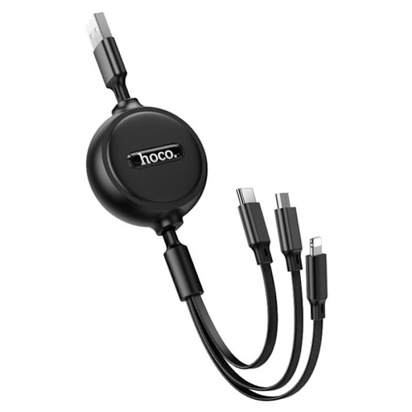 USB-A till Type-C, Lightning, Micro-USB, 2A, 1m - Hoco Double-Pull (X75) - Svart