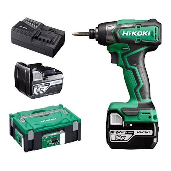 18V HIKOKI WH18DDWPZ 140 Nm slagskruvmejsel - 2 st 5,0Ah batterier + laddare i HitCase 2 box