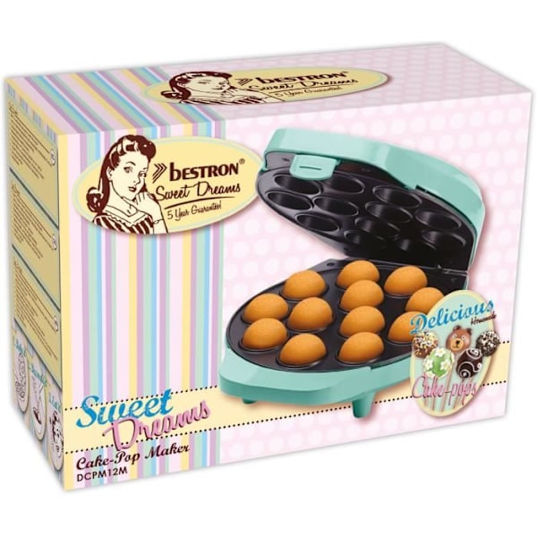 Bestron Cake pop maker i retrodesign, Inkluderar cake pop hållare, gaffel & 12 cake pop sticks, Färg: mint mintgrön