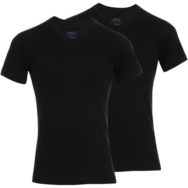 T-shirt med V-krage för män - ATHENA - 2-pack - Ekologisk bomull - Fitted passform - Korta ärmar - Svart - 3