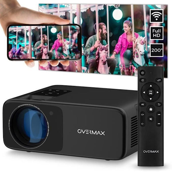 OVERMAX Multipic 4.2 - Videoprojektor - WiFi - Full HD LED - 200'' - Högtalare - Skärmspegling - 4500 Lumen - Hemmabio Svart