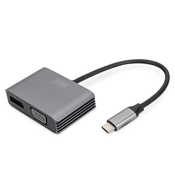 DIGITUS USB-C ADAPTER - DP + VGA, 20 CM 4K - 30 HZ, SILVER, FODRAL Svart