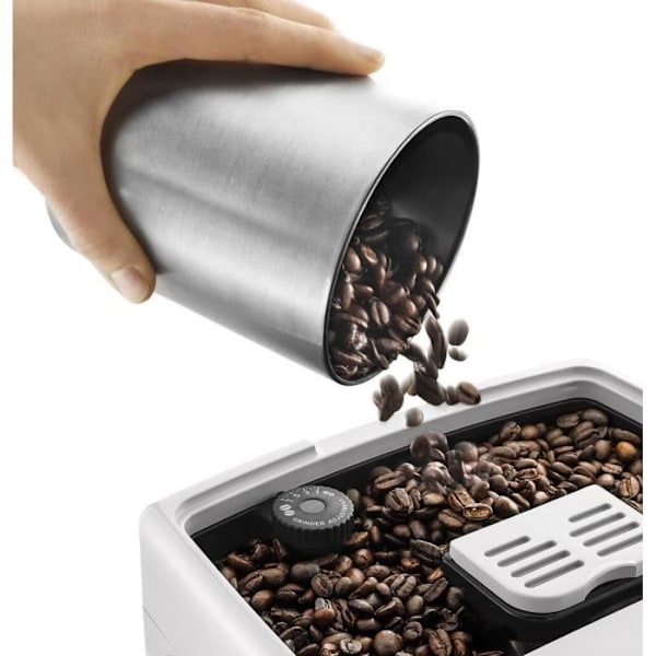 Automatisk espressomaskin med kvarn - DELONGHI Dinamica ECAM350.35.W - Ångmunstycke - 15 bar - Kaffeapparat med bönor - Vit Vit
