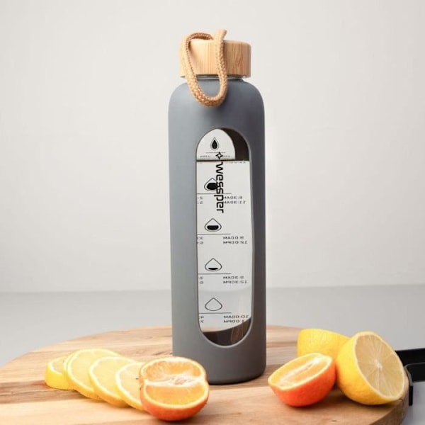 WESSPER B1 BORSILIKAT GLASFLASKA 0,5 L MED SILIKONHÄRM - GRÅ FÄRG Grå