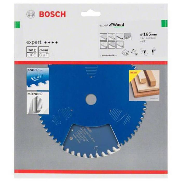 Cirkelsågklinga - Bosch - Expert för trä - 165 x 20 x 2,6 mm - 48 tänder - Blå