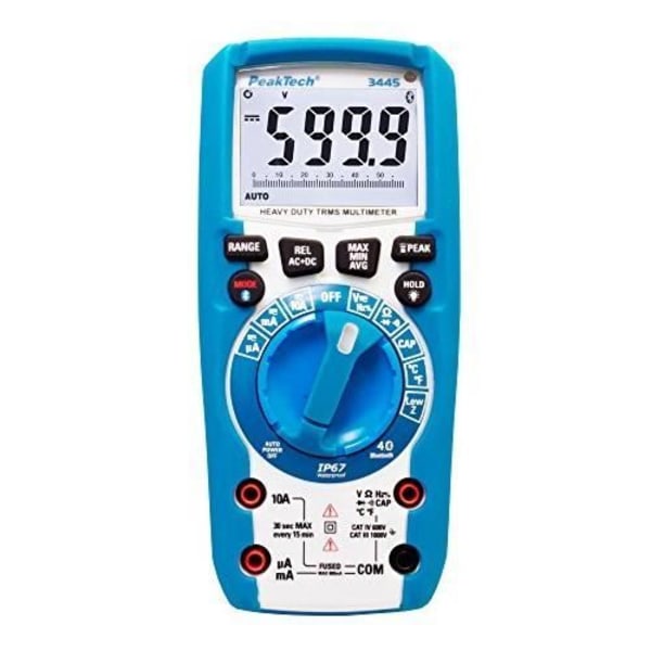 PeakTech 3445 - True RMS Digital Multimeter med Bluetooth 4.0, Vattentät (IP67), 6000 counts, Robust Housing,