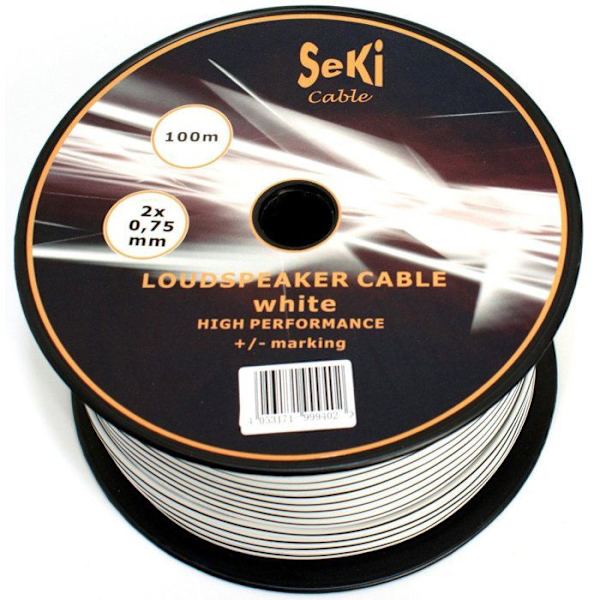 Seki - 311656 - Högtalarkabel 2 x 0,75 mm2 - 100 m - Vit - CCA - Ljudkabel - Boxkabel