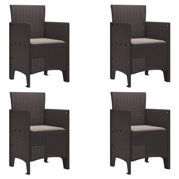 Trädgårdsstolar med kuddar 4 st Brun Poly Rattan