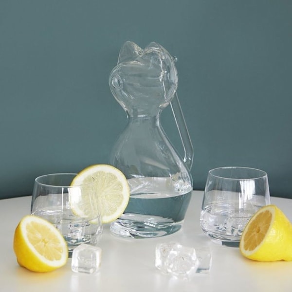 Glasflaska - Balvi - Meow - 1L - Design formad som en katt - Borosilikat Vit