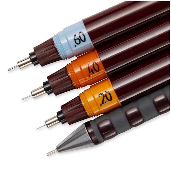 Ritset - ROTRING - Isograf - Mekanisk penna 0,5 - 3 pennor 0,2/0,4/0,6 mm - Suddgummi och bläck 23ml Set 4