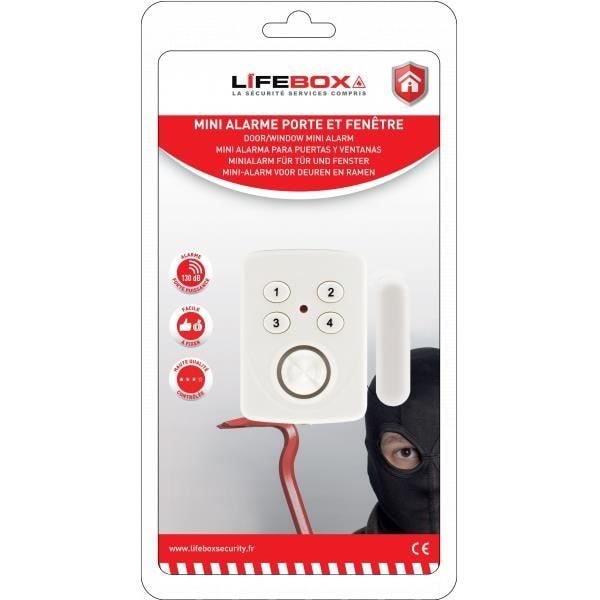 Larm - LIFEBOX - Mini dörr- och fönsterlarm - 130 dB - Batteridriven - Inomhus Vit