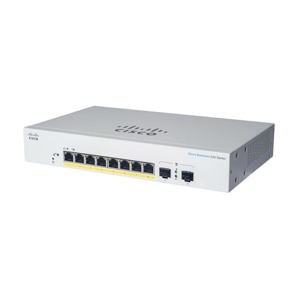 Switch - Cisco - CBS220-8T-E-2G-EU - 8 portar GE - Extern strömförsörjning - Hanterad L2 Vit