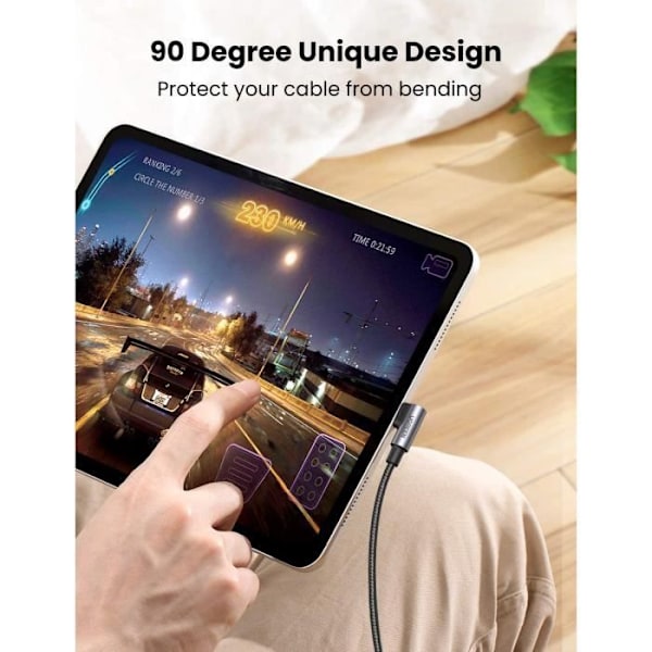 UGREEN USB C till USB C-kabel vinklad 90 grader 100W 5A, 1M